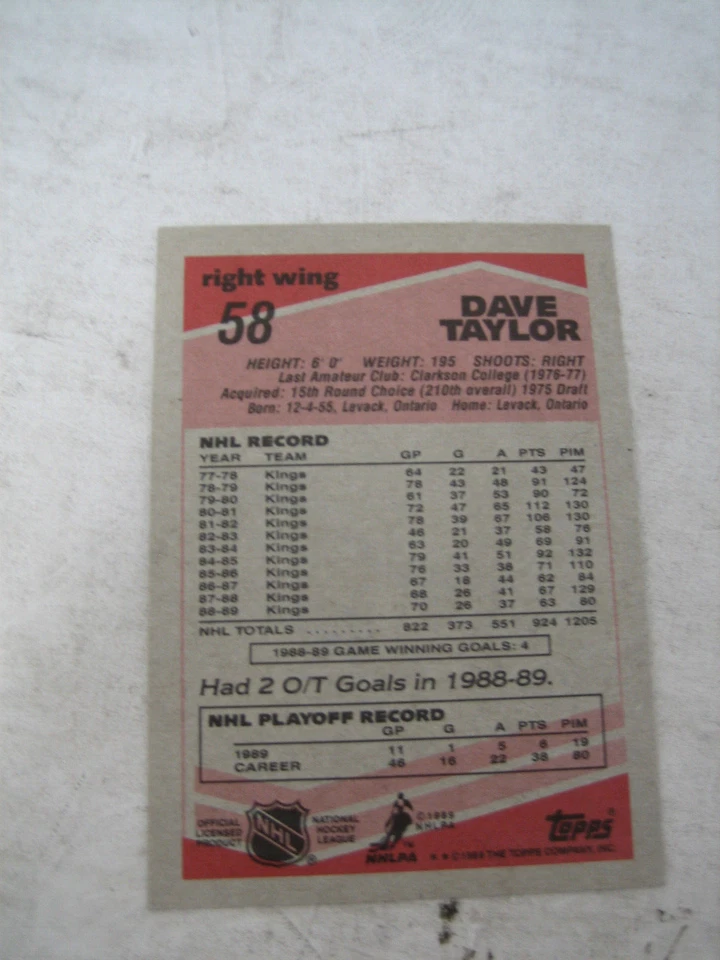 dave taylor signed topps card #58 90-91 los angeles kings autographed LA - Image 2 of 2