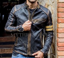 Men's Black Biker Vintage Motorcycle Distressed Cafe Racer Leather Jacket