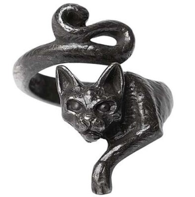 Alchemy Gothic Le Chat Noir Ring Black Kitty Cat Wrap Ring English Pewter R249