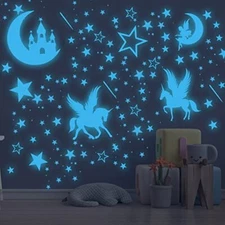 Glow in The Dark Unicorn Wall Decal Sticker, Cute Fairy Girl Fairy&unicorn 