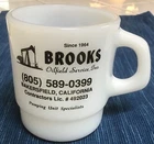 Vtg Galaxy Milk Glass Coffee Mug Brooks Oilfield Pump Jack Bakersfield CA 694A