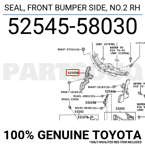 5254558030 Genuine Toyota SEAL, FRONT BUMPER SIDE, NO.2 RH 52545-58030 ...