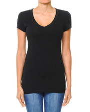 NEW Women's Basic Short Sleeve V Neck Cotton Stretch Tee- Ambiance- XS/S-M-L
