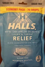 Halls ECONOMY PACK Mountain Menthol SUGAR FREE  70 Cough & Throat Relief Drops