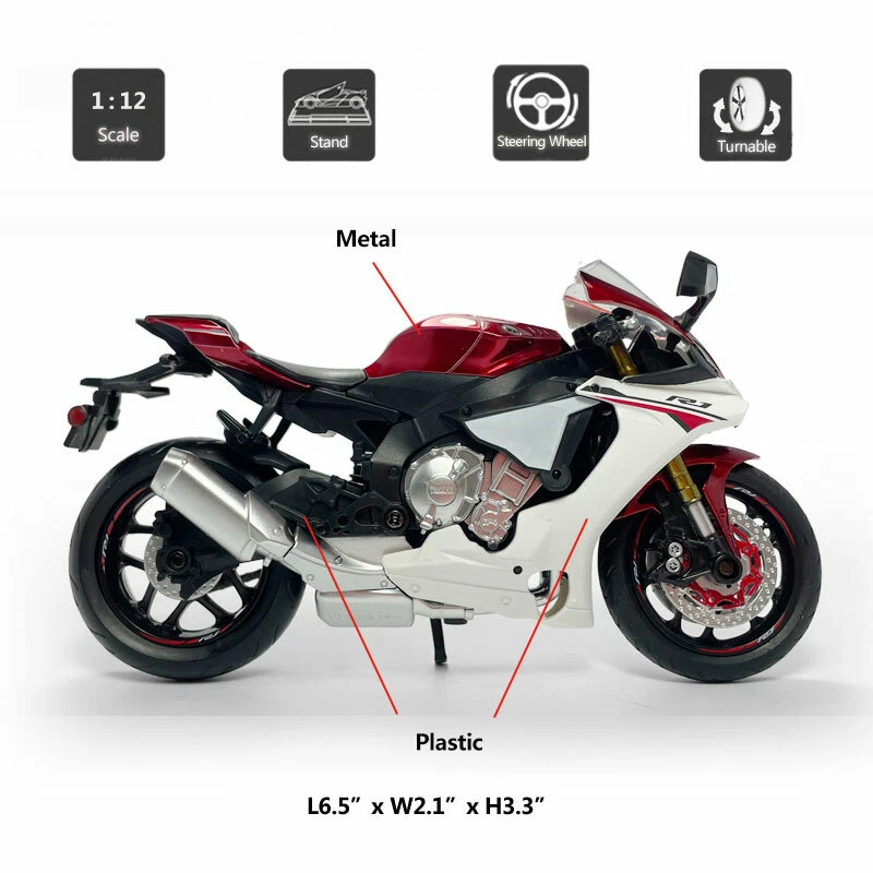 Modelo de motocicleta Yamaha YZF-R1 escala 1:12 diecast niños juguetes para niños regalos rojo Foto 2 de 4