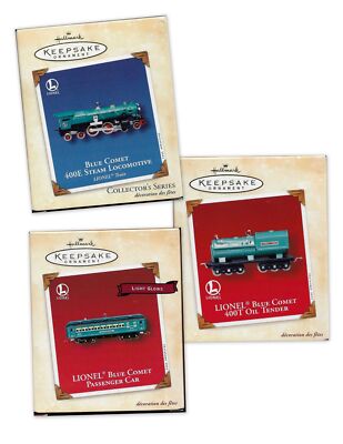 LIONEL BLUE COMET 400E LOCOMOTIVE  2002 HALLMARK ORNAMENT SET (1) MINT (2) (BD)