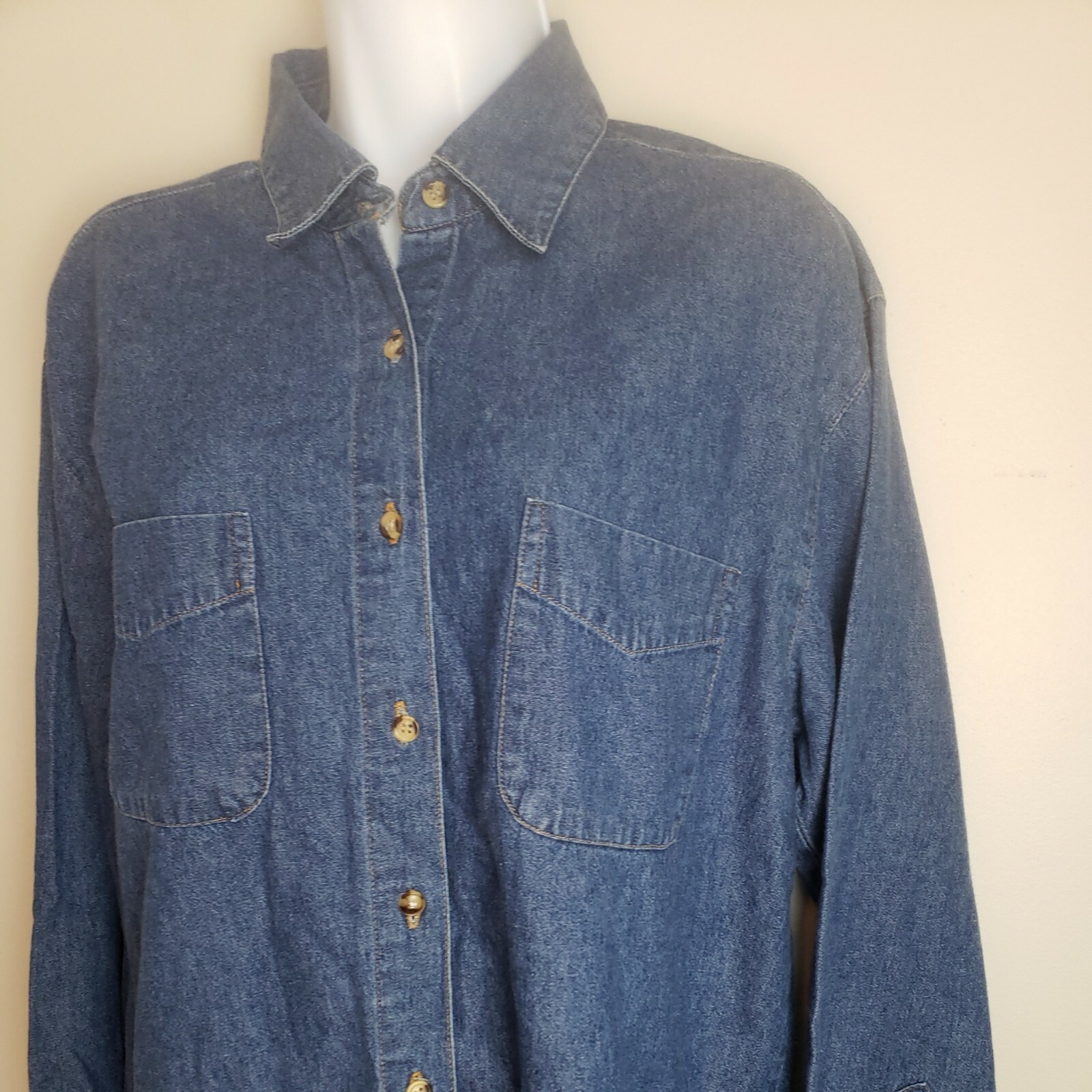 AJS Denimwear Womens Denim Button Up Medium Long Slee… Gem