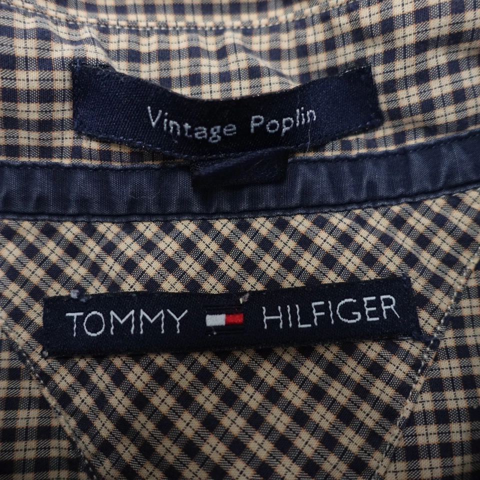 Винтажная мужская сорочка Tommy Hilfiger 16,5 серо-коричневая клетчатая поплин на пуговицах - Изображение 3 из 4