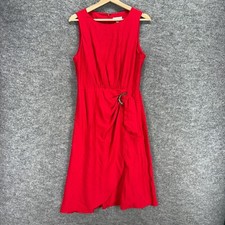 Calvin Klein Dress Women 6 Red Sheath Midi Zipper Sleeveless Rayon Casual Solid