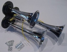 Chrome Triple Trumpet Air Horn Kit Train Semi Truck Boat Rv Loud 150 Db Horns