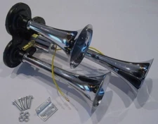 CHROME Triple Trumpet Air Horn Kit Train Semi Truck Boat RV LOUD 150 db Horns