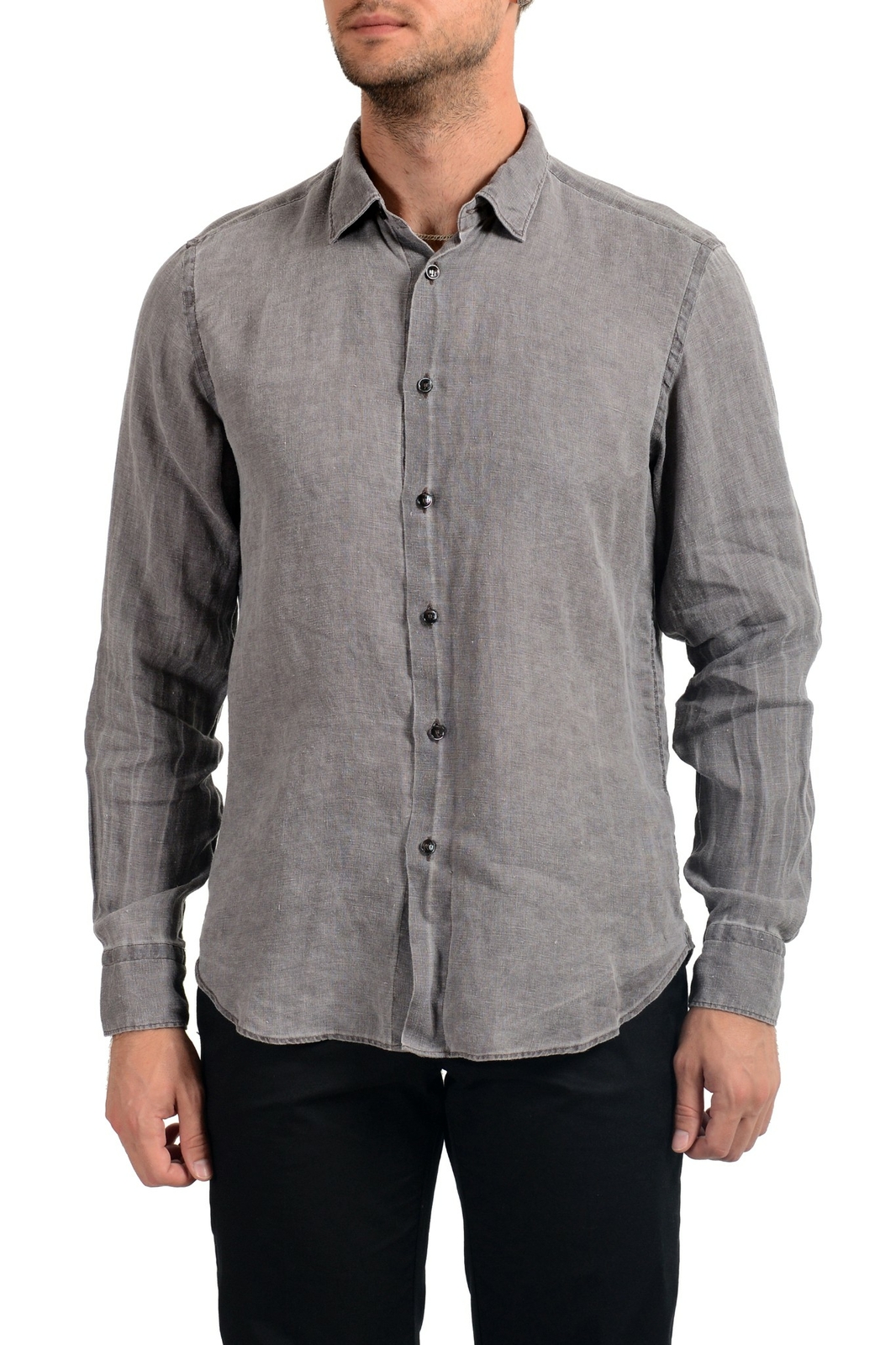 Мужская рубашка Malo из 100 льна серого цвета с длинным рукавом 15890₽
