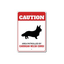 Patrolled By Cardigan Welsh Corgi Caution Metal Sign Breed Pet Lover Animal Wall