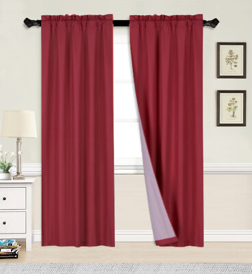 Set of 2 piece R64 white color lined window curtain panel 100% privacy
