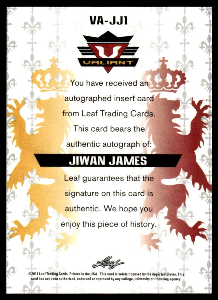 2011 Leaf Valiant #VA-JJ1 Jiwan James BASEBALL Philadelphia Phillies - Image 2 of 2