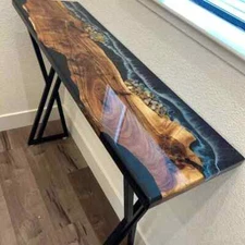 Epoxy Resin Dining Table Top Ocean Wave Counter Desk Wooden Live Edge Decor