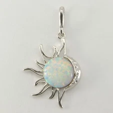 Unique White FIRE OPAL Sun and Moon Pendant - 925 STERLING SILVER #123e