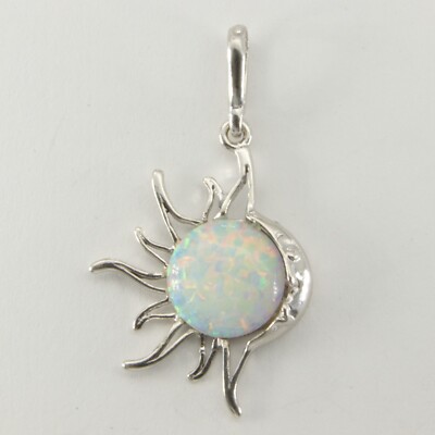 Unikat weißer FEUEROPAL Sonne und Mond Anhänger - 925 STERLING SILBER #123e