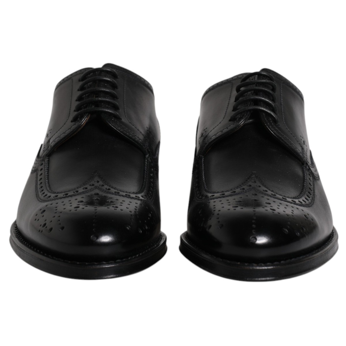 DOLCE & GABBANA Shoes Black Leather Derby Wingtip Formal EU39.5