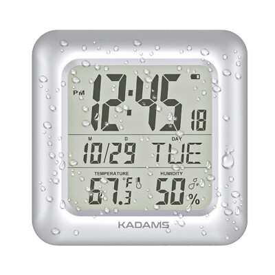 KADAMS Bathroom Clock Wall with Shatterproof LCD Screen   Waterproof Showe