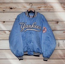 Vintage 90s New York Yankees Baby Blue Satin Jacket RARE