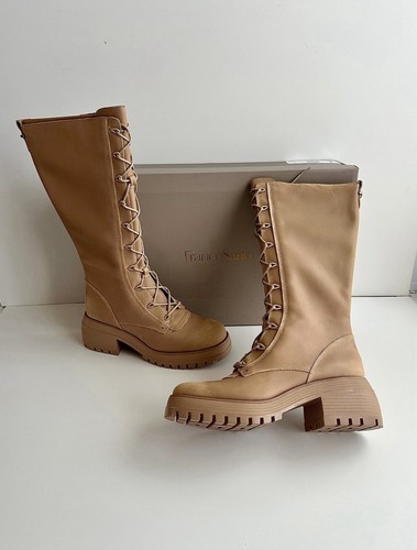 ✨New FRANCO SARTO Jasper Leather Lace Up Heeled Lugged Boots Taupe Womens 9M - 第 1/11 張圖片