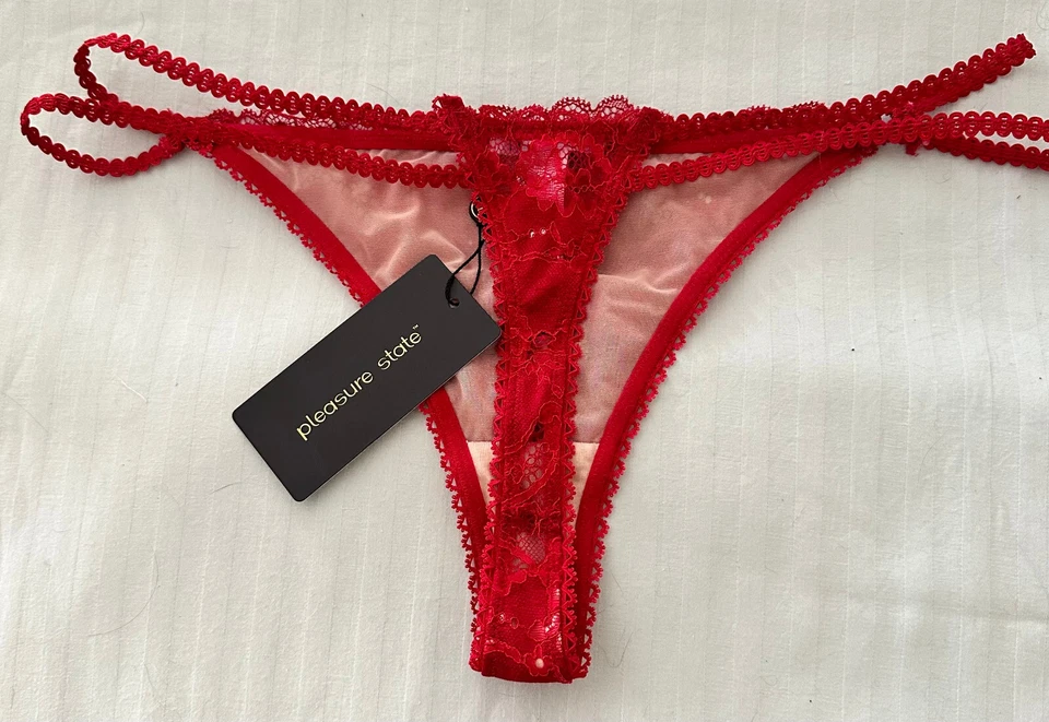 NWT Pleasure State Gaia Geisha Red Floral Thong Panties Large L - Image 2 of 4