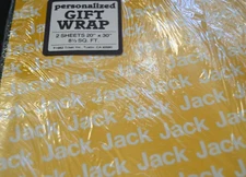 Personalized Paper “JACK" Gift Wrap Yellow/White NOS 2 Sheets Vintage 80's