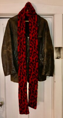 NWOT SAINT LAURENT Hedi Slimane Red Leopard Mohair XLong Scarf