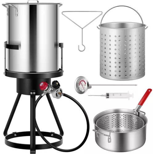 30Qt. Aluminum Turkey Deep Fryer Pot w/ 10Qt. Fish Fryer 54000 BTU Propane Stove