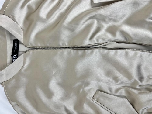 ZARA Satin Bomber Jacket Soft Gold/Cream Sz. L NWT - Picture 4 of 13