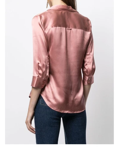 Camisa Blusa Top L'Agence Cuello en V Seda Color Sólido Manga Larga - Imagen 14 de 29