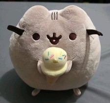 2017 Pusheen Gund Kitty Cat Ice Cream Cone Plush Stuffed Animal Gray 9"