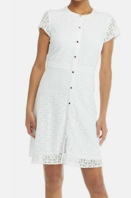 The Limited Bright White Short Sleeve Floral Lace Button Down Dress 2R df14