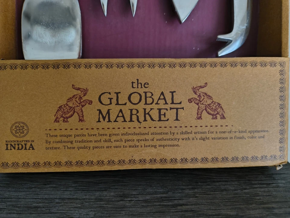 GLOBAL MARKET Juego de 4 CUCHILLOS CHARCUTERÍA QUESO Hoja Pájaro HECHOS A MANO INDIA NUEVO Foto 3 de 4