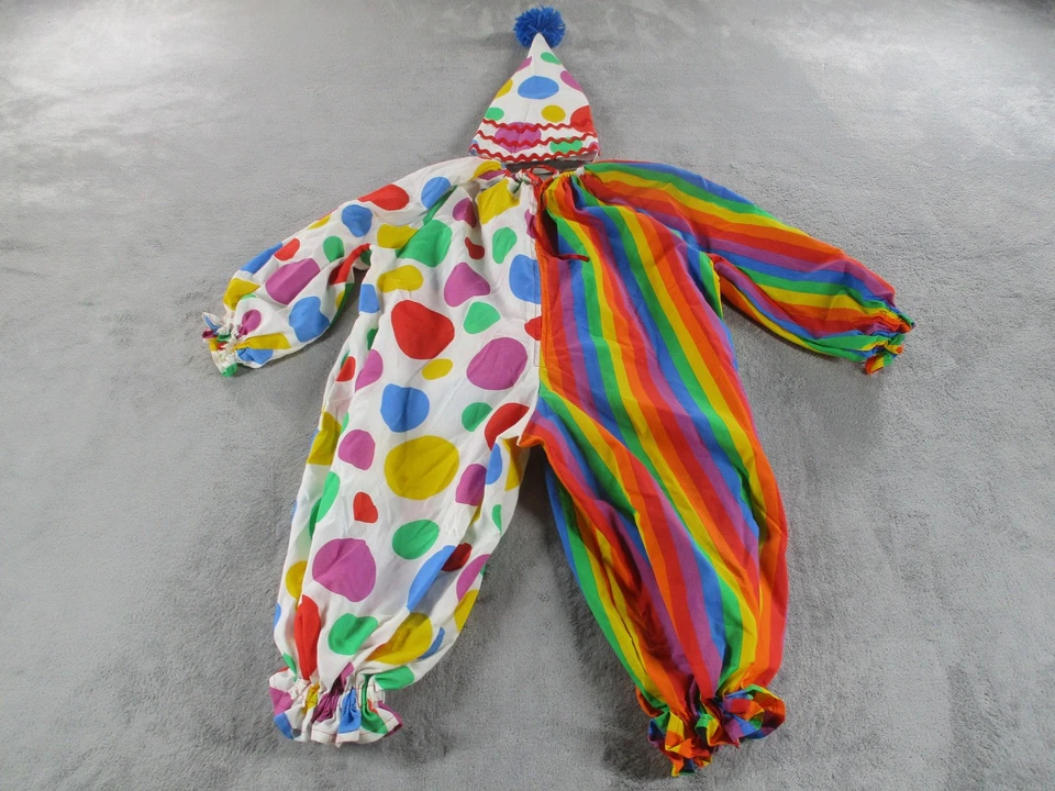 Vintage Clown Costume Kids Medium Striped Polka Dot Hat Pom Pom 80s 90s - Image 4 of 4