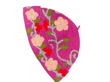 Sombrero de lana merino bordado floral brillante Oilily vintage rosa rojo