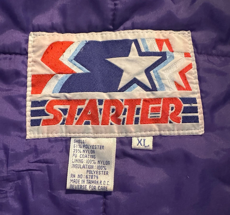 VTG STARTER Los Angeles Lakers Hooded Jacket Sz XL Black Purple NBA Embroidered - Image 4 of 4