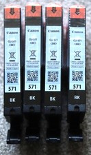 FOUR GENUINE CANON CLI-571 BK, Black Ink Cartridges (Sealed) For Canon MG6851