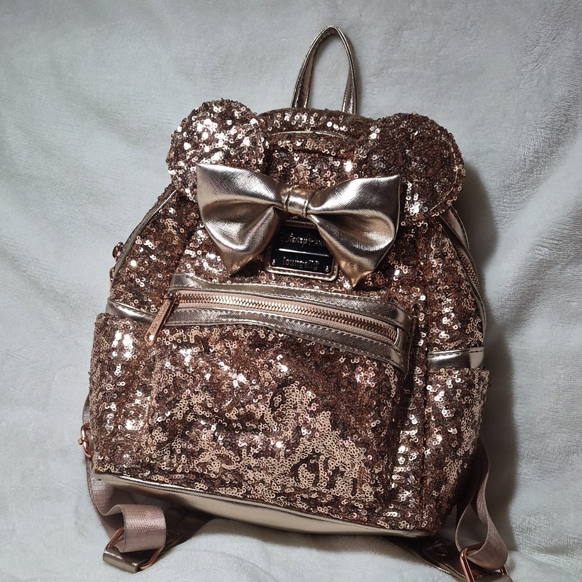 disney rose gold mini backpack BIOWORLD Disney Parks Minnie Mouse Sequined