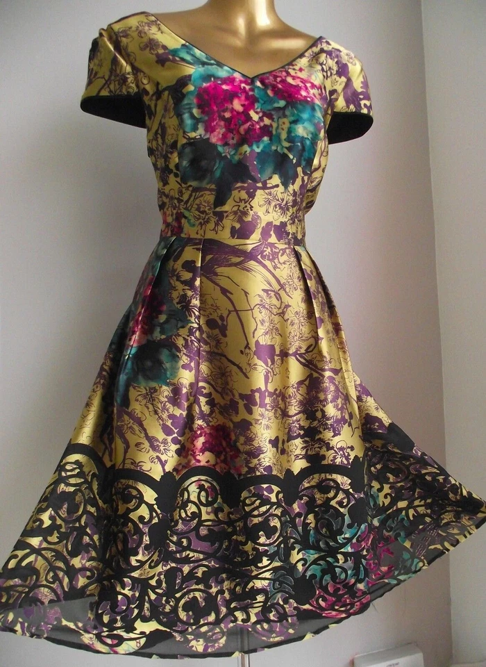 ✨ MONSOON CHARLOTTE Gold Purple Floral Fit Flare Special Evening Dress Size 22 - Image 2 of 4
