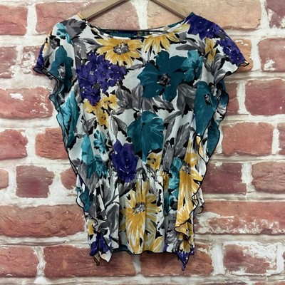 Vintage Nicola Top Womens M Multicolor Floral Abstract Sheer Casual Shirt