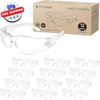 TICONN Clear Safety Glasses for Men, Safety Goggles with Scratch Impact Resistan
