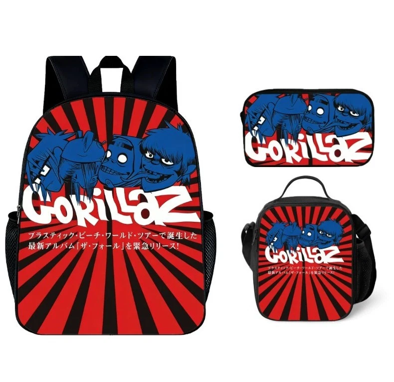 Gorillaz Backpack Set, School Backpack, Lunch Bag, Pencil Case
