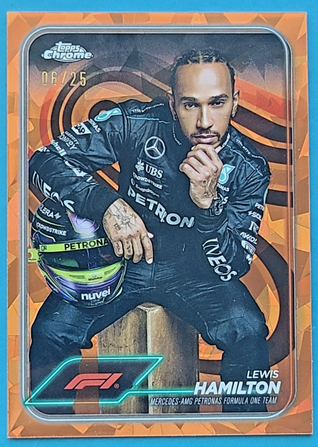 2024 Topps Chrome Sapphire F1 Formula 1 Orange #6 Lewis Hamilton 06/25 SSP