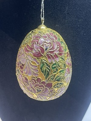 Enameled Cloisonné Egg Rose tones Greens And Gold. Loop Wiggles