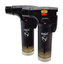 2 PACK Eagle Torch Gun Lighter Butane Refillable Semi Transparent BLACK Tank