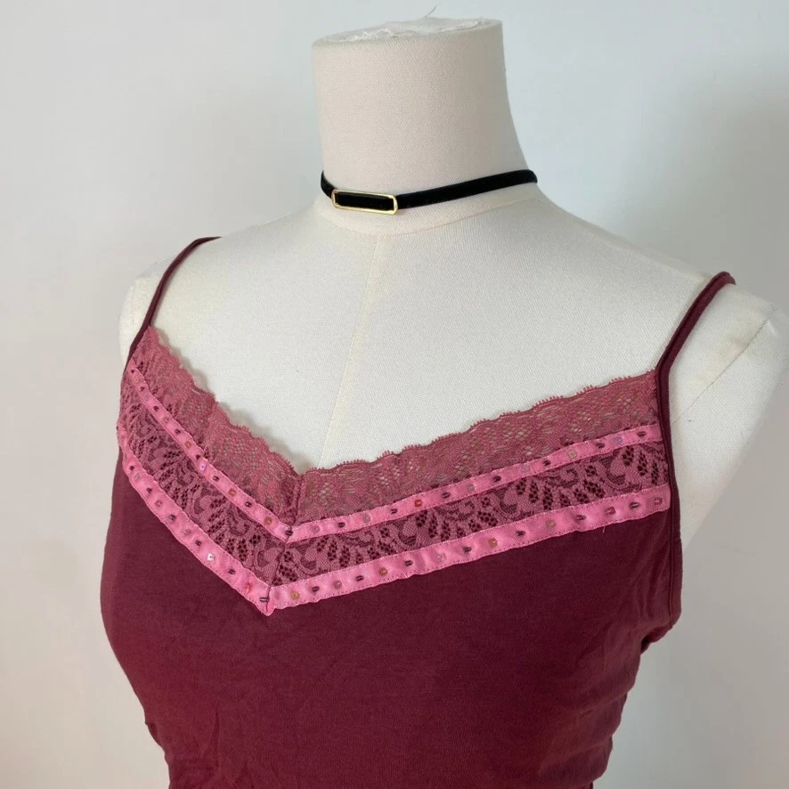 Vintage Old Navy Womens Y2K Lace Cami Size XL Beaded Whimsigoth Preppy - Image 4 of 4