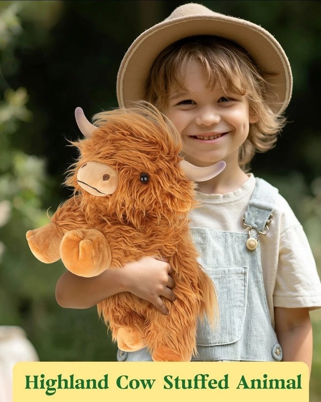 Cuckool Highland Cow Stuffed Animals, Adorable Fluffy Plush Makes Mooing Sound!