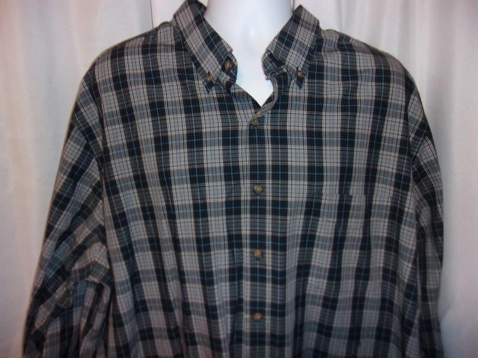 Camisa con botones manga larga a cuadros azul, gris y blanco Harbor Bay TALLA 2XLT Foto 2 de 3